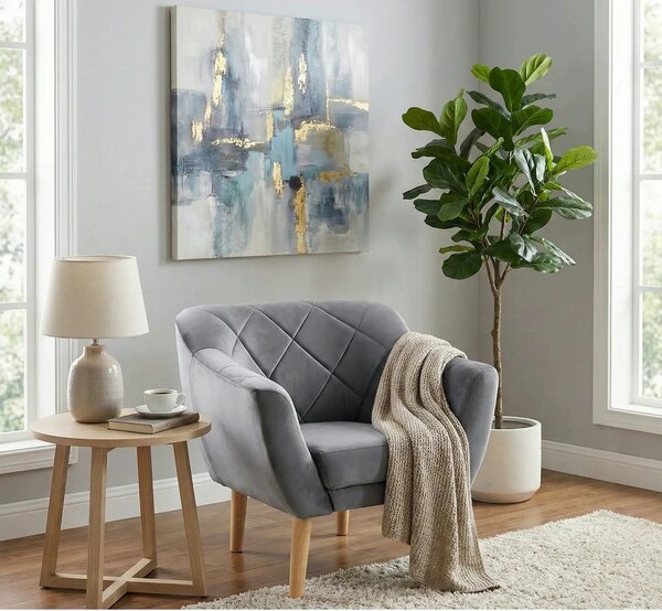 Fotoliu KARO, stofa catifelata gri deschis - Bluvel 14/fag, 78x75x76 c