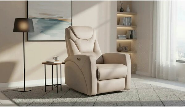 Fotoliu recliner KRONOS, stofa catifelata bej- Bluvel 40, 79x94/160x10