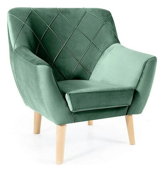 Fotoliu KIER, stofa catifelata verde - Bluvel 78/fag, 76x75x90 cm