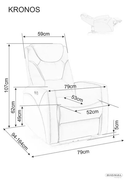 Fotoliu recliner KRONOS, stofa catifelata bej- Bluvel 40, 79x94/160x10