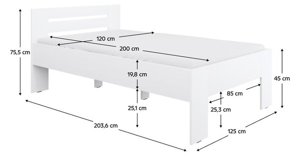 Pat de o persoană 120x200 cm Boyard (alb). 1119504