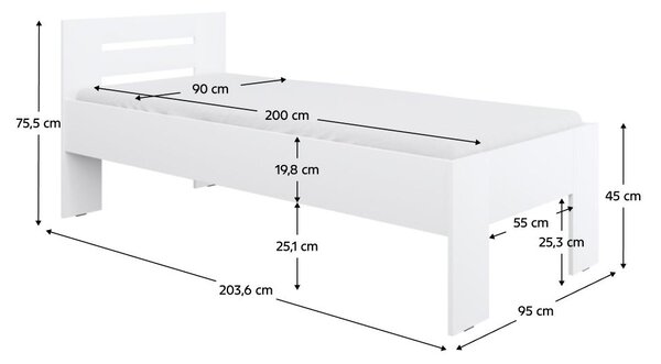 Pat de o persoană 90x200 cm Boyard (alb). 1119502