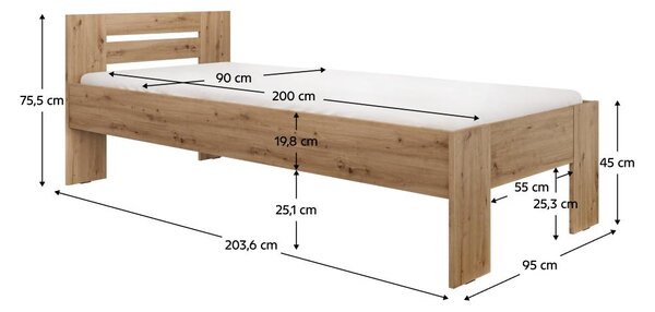 Pat de o persoană 90x200 cm Boyard (stejar artisan). 1119503
