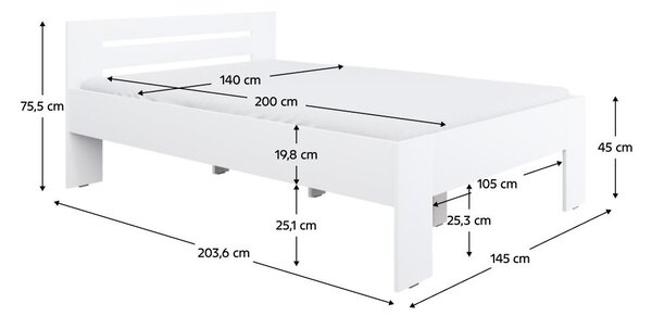 Pat matrimonial 140x200 cm Boyard (alb). 1119506
