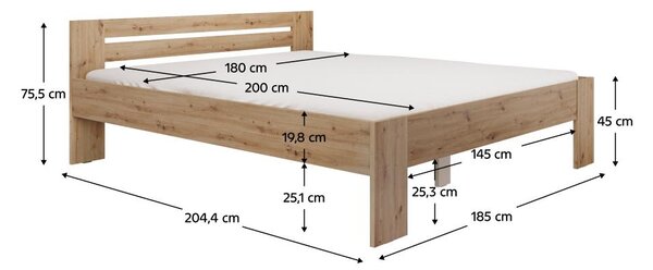 Pat matrimonial 180x200 cm Boyard (stejar artisan). 1119509