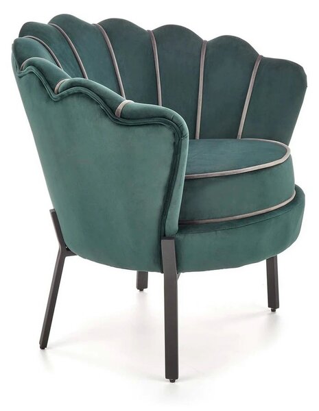 Fotoliu ANGELO, verde/negru, stofa catifelata/otel, 73x73x75 cm