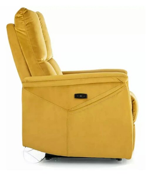 Fotoliu recliner NEPTUN, galben, stofa catifelata/metal, 76x94/160x96