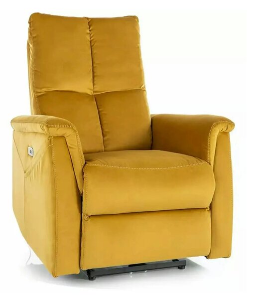 Fotoliu recliner NEPTUN, galben, stofa catifelata/metal, 76x94/160x96