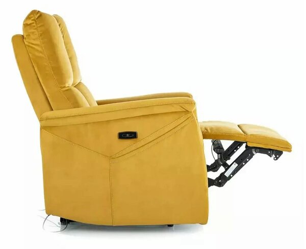 Fotoliu recliner NEPTUN, galben, stofa catifelata/metal, 76x94/160x96