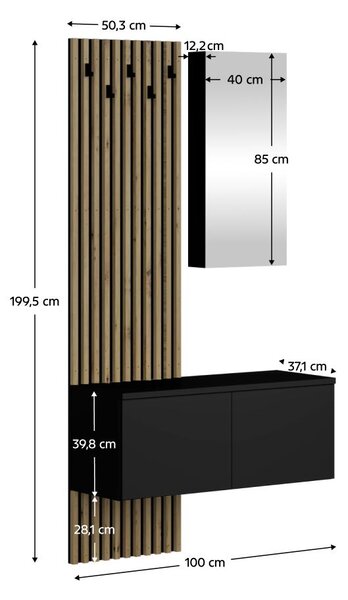 Set mobilier hol Reboka (negru + stejar artisan). 1119533