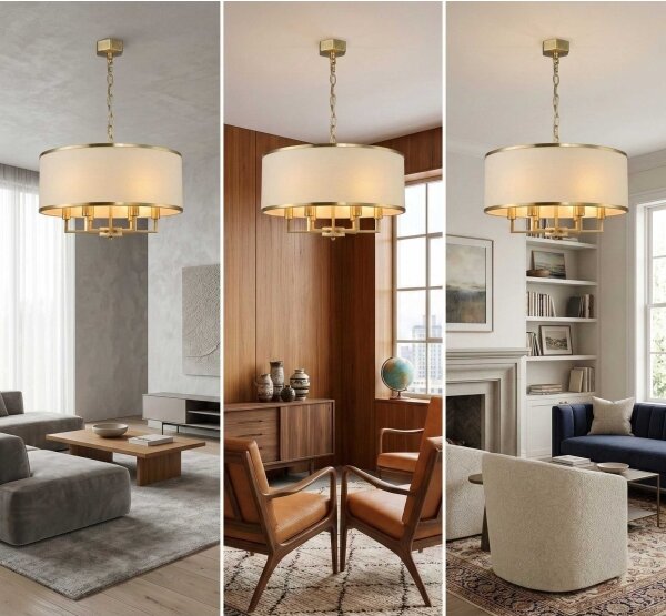 Open Design OR80230 - Lustră CASA suspendată cu lanț, 6xE14/15W/230V, cremă/alamă