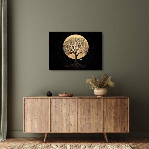 Tablou pe sticlă – Arbore în lună plină aurie I. (70x50 cm)