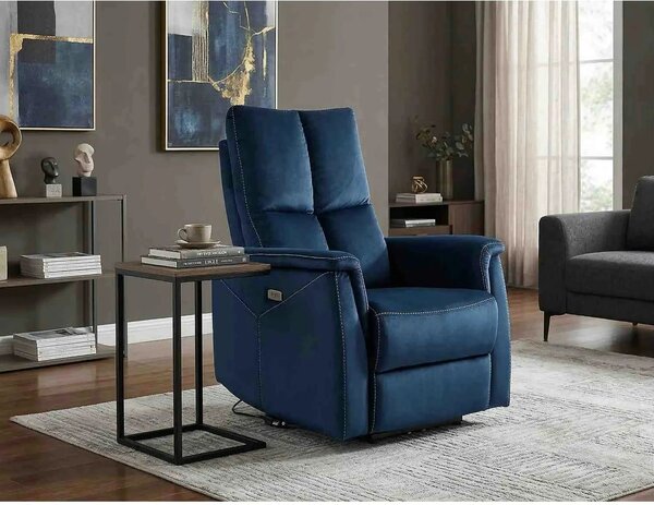 Fotoliu recliner NEPTUN, albastru inchis, stofa catifelata/metal, 76x9