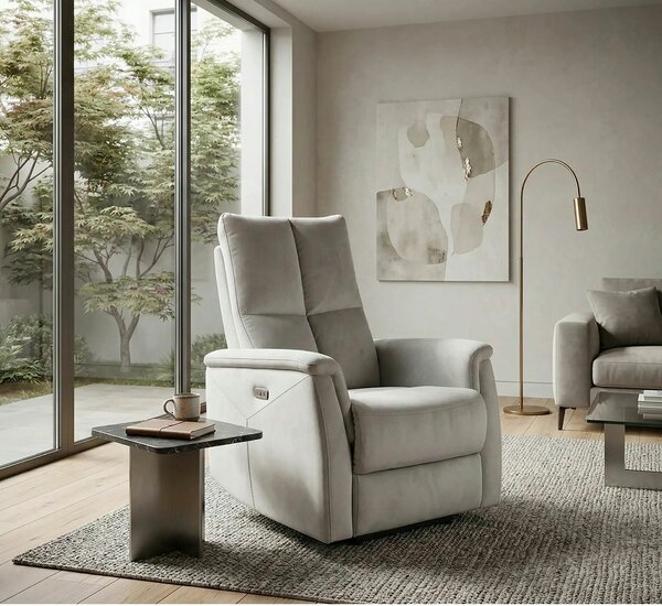 Fotoliu recliner NEPTUN, gri deschis, stofa catifelata/metal, 76x94/16