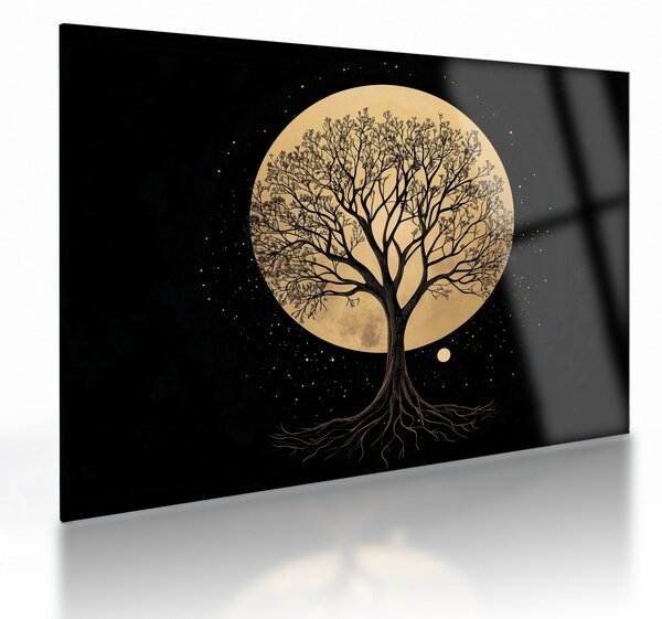 Tablou pe sticlă – Arbore în lună plină aurie I. (70x50 cm)