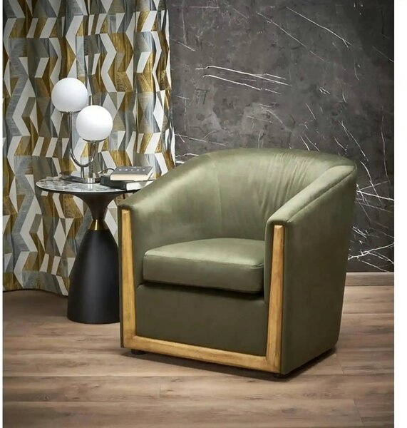 Fotoliu ENRICO, verde/negru, stofa catifelata/lemn, 71x72x71 cm