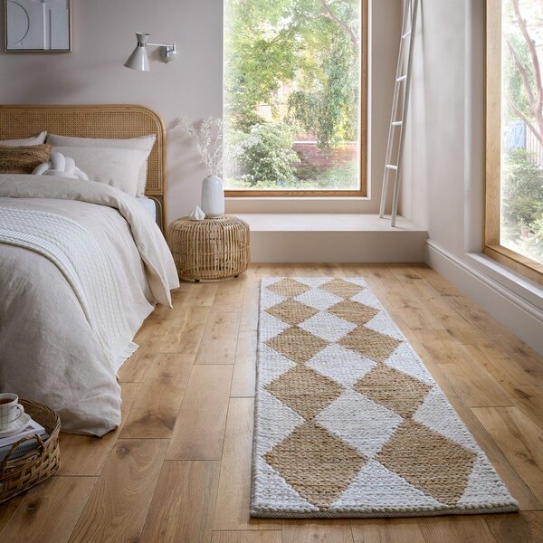 Covor tip traversă alb-în culoare naturală țesut manual din amestec de iută 80x230 cm Effie Diamond – Flair Rugs