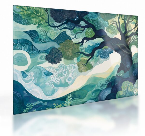 Tablou pe sticlă – Coroană verde a arborelui vieții (70x50 cm)