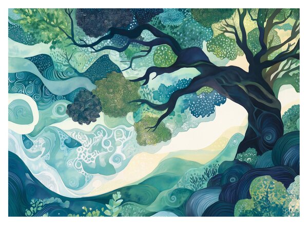 Tablou pe sticlă – Coroană verde a arborelui vieții (70x50 cm)