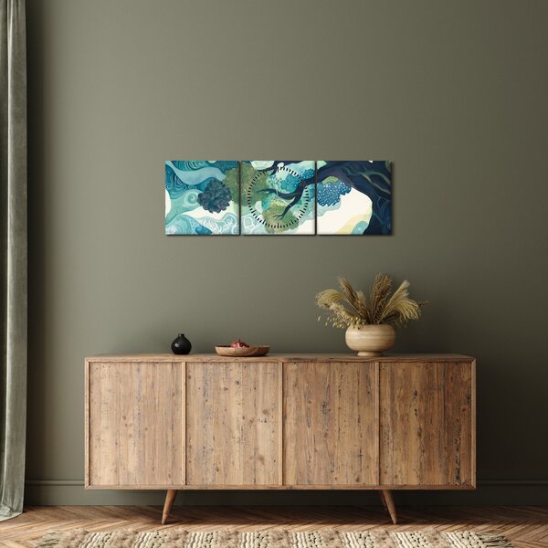 Tablou – Coroană verde a arborelui vieții (cu ceas) (90x30 cm)