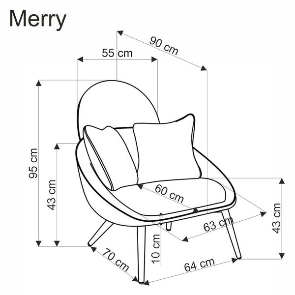 Fotoliu MERRY, gri, stofa/otel, 80x90x95 cm