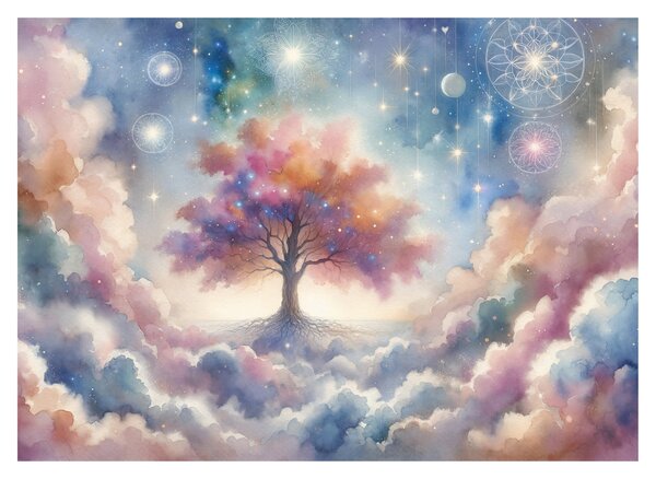 Tablou pe sticlă – Arborele vieții printre nori (70x50 cm)