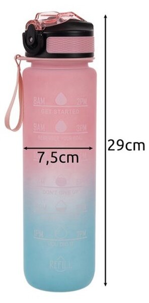 Sticla portabila pentru apa, 1 L, capac cu siguranta, 7.5 x 29 cm, albastru/roz