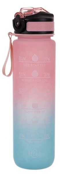 Sticla portabila pentru apa, 1 L, capac cu siguranta, 7.5 x 29 cm, albastru/roz