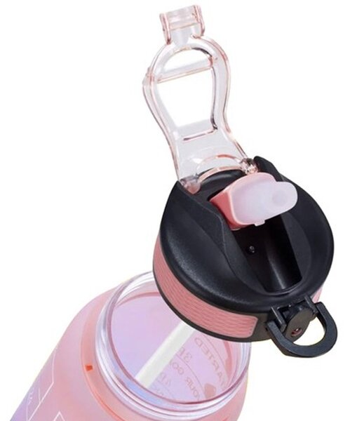 Sticla portabila pentru apa, 1 L, capac cu siguranta, 7.5 x 29 cm, albastru/roz