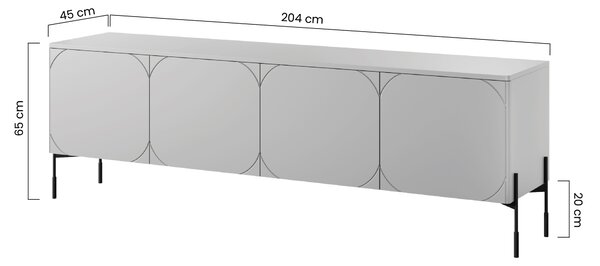 Comodă TV Sonatia 200 cm cu patru uși pe picioare metalice - verde măsliniu