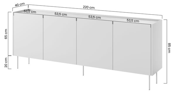 Comodă Desin 220 cm cu patru uși - negru mat / stejar Nagano