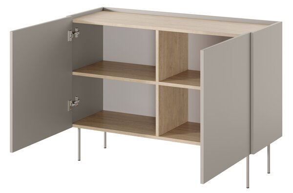 Comoda Desin 120 cm cu picioare metalice - cașmir / stejar nagano