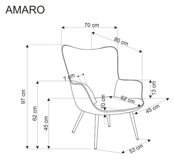 Fotoliu AMARO, stofa catifelata crem - Hyper 23, 70x80x97 cm