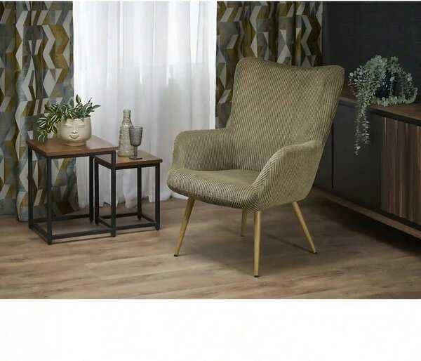 Fotoliu AMARO, stofa catifelata verde olive - Hyper 75, 70x80x97 cm