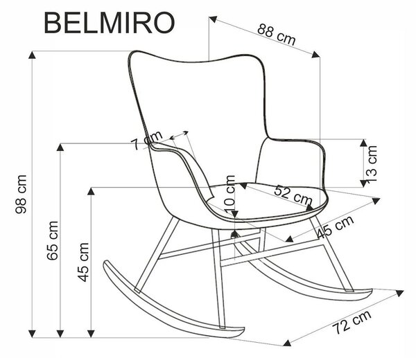 Fotoliu balansoar BELMIRO, gri/negru/stejar, stofa catifelata/metal/le