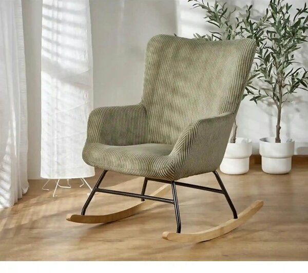 Fotoliu balansoar BELMIRO, stofa catifelata verde olive - Hyper 75, 72