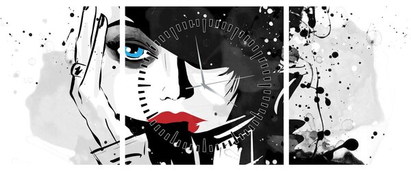Tablou - Femeia misterioasă (cu ceas) (90x30 cm)