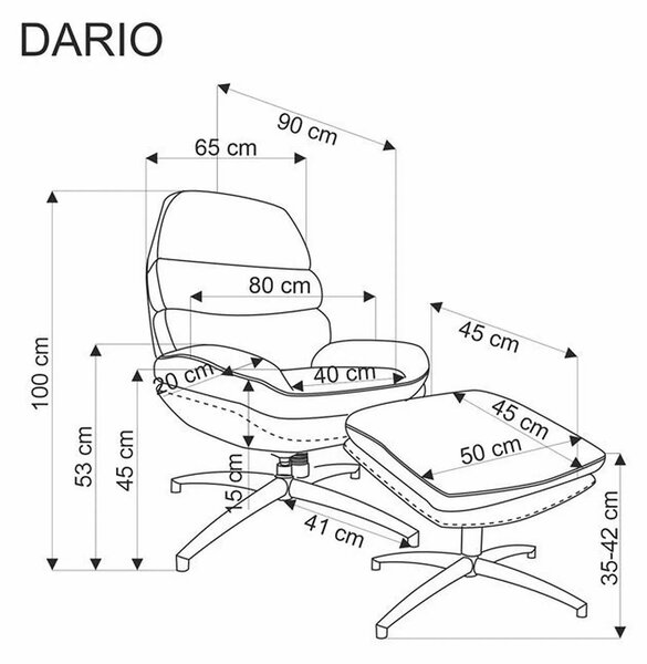 Fotoliu cu taburet DARIO, gri/negru, stofa catifelata/metal