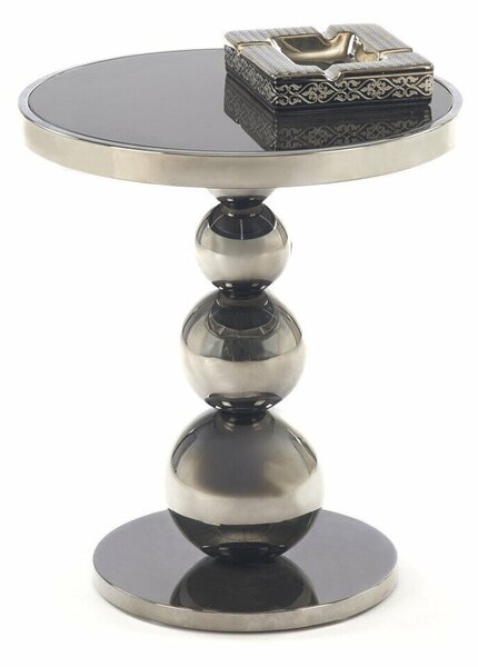 Măsuță laterală Houston 1904Argint, Negru, 46cm, Sticlă călită, Rotund
