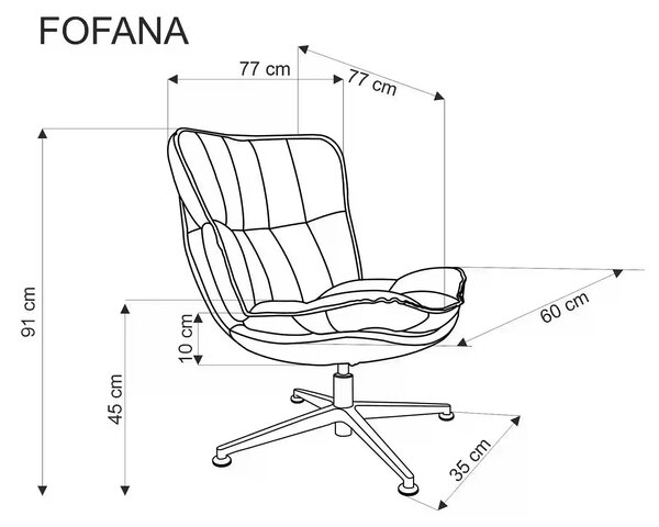 Fotoliu FOFANA, crem/negru, stofa/metal, 77x77x91 cm