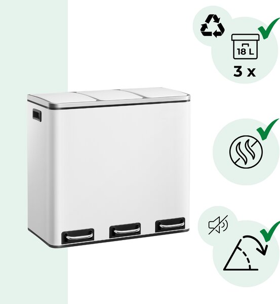 Coș de reciclare SORT 54L (3x18L) + saci de gunoi, alb Jurhan