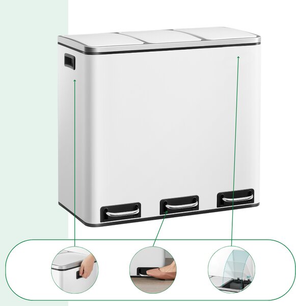 Coș de reciclare SORT 54L (3x18L) + saci de gunoi, alb Jurhan