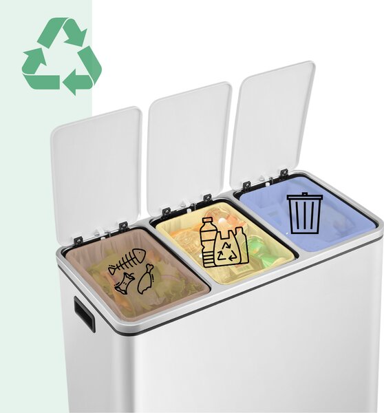 Coș de reciclare SORT 54L (3x18L) + saci de gunoi, alb Jurhan