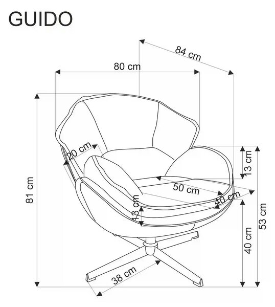 Fotoliu GUIDO, galben mustar/crom, stofa clasica/metal, 80x84x81 cm