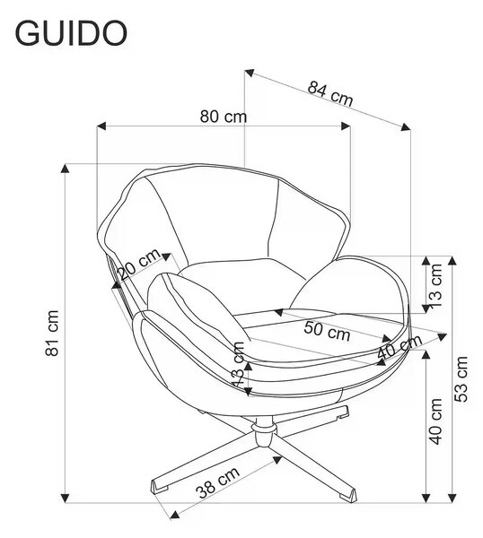 Fotoliu GUIDO, bej/crom, stofa clasica/metal, 80x84x81 cm