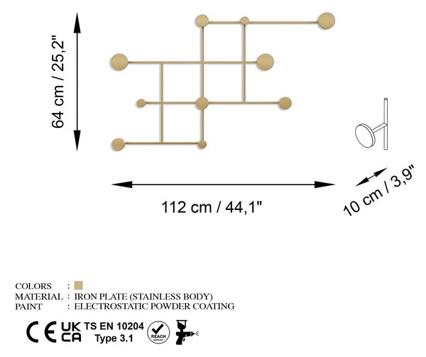 Cuier de perete metalic, 10x64x112 cm