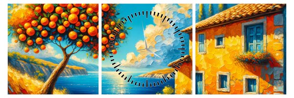 Tablou - Casă cu portocale II. (cu ceas) (90x30 cm)