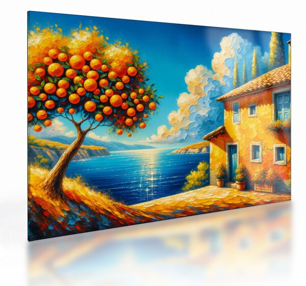 Tablou pe sticlă - Casă cu portocale II. (70x50 cm)