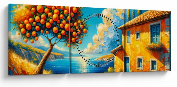 Tablou - Casă cu portocale II. (cu ceas) (90x30 cm)