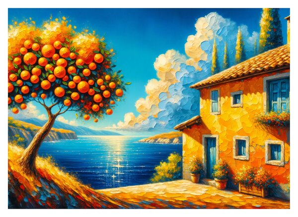 Tablou pe sticlă - Casă cu portocale II. (70x50 cm)